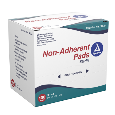 Dynarex Non-Adherent Sterile Pads - Available in 2"x3", 3"x4", 3"x8"