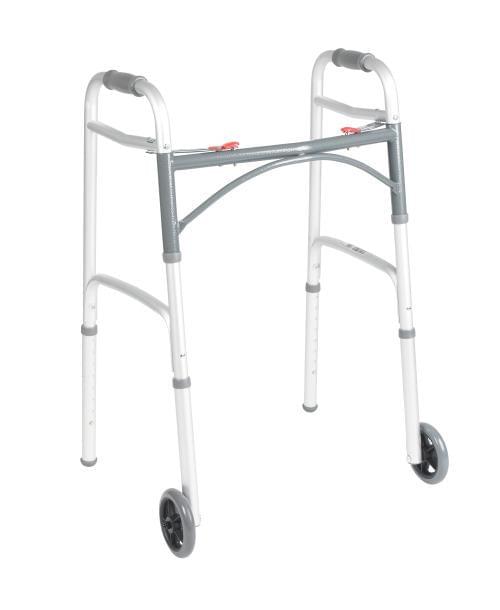 Deluxe Folding Walker, Two Button with 5" Wheels | Medical Source.