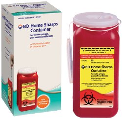 Load image into Gallery viewer, Mailback Sharps Container BD™ Home Sharps Disposal 300 Pen Needles / Approximately 70 to 100 Insulin Syringes Red Base / White Lid Vertical Entry

