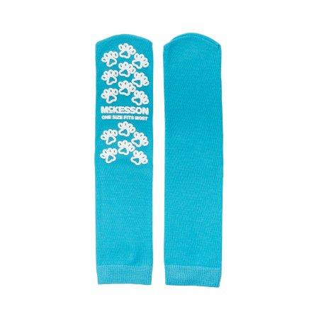 Slipper Socks McKesson Paw Prints® One Size Fits Most Teal Above the Ankle | Medical Source.