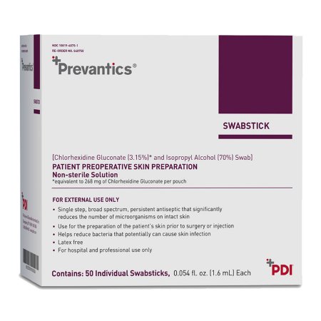 Impregnated Swabstick Prevantics® 3.15% / 70% Strength CHG (Chlorhexidine Gluconate) / Isopropyl Alcohol Individual Packet NonSterile | Medical Source.