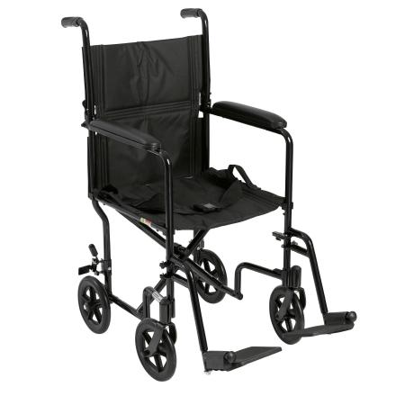 Lightweight Transport Chair Aluminum Frame with Black Finish 300 lbs. Weight Capacity Fixed Height / Padded Arm Black Upholstery | Medical Source.