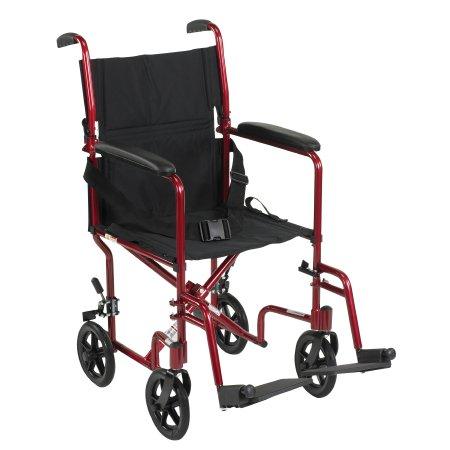 Lightweight Transport Chair Aluminum Frame with Red Finish 300 lbs. Weight Capacity Fixed Height / Padded Arm Black Upholstery | Medical Source.