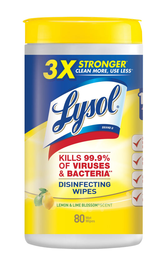 Lysol Disinfecting Wipes, Lemon & Lime Blossom, 80ct | Medical Source.